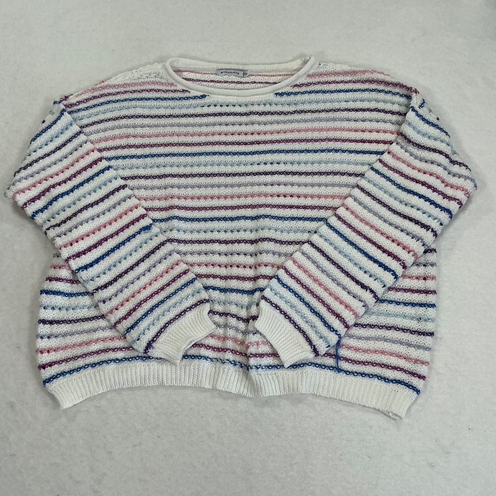 Staccato Womens Multi Color Striped Knit Sweater White Blue Pink Purple Size M